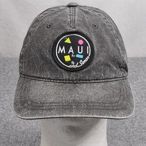 Maui and Sons Hat Cap Mens Gray Washed Hawaii Island Neon Patch Surf Retro